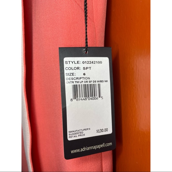 NWT Adrianna Papell Salmon Pink Center Trim Beaded Neck Dress - Picture 4 of 4